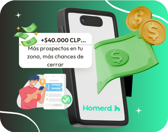 composición artística de homerd referenciando ganancia de dinero en pesos chilenos porque van a lanzar la app de Homerd en Chile