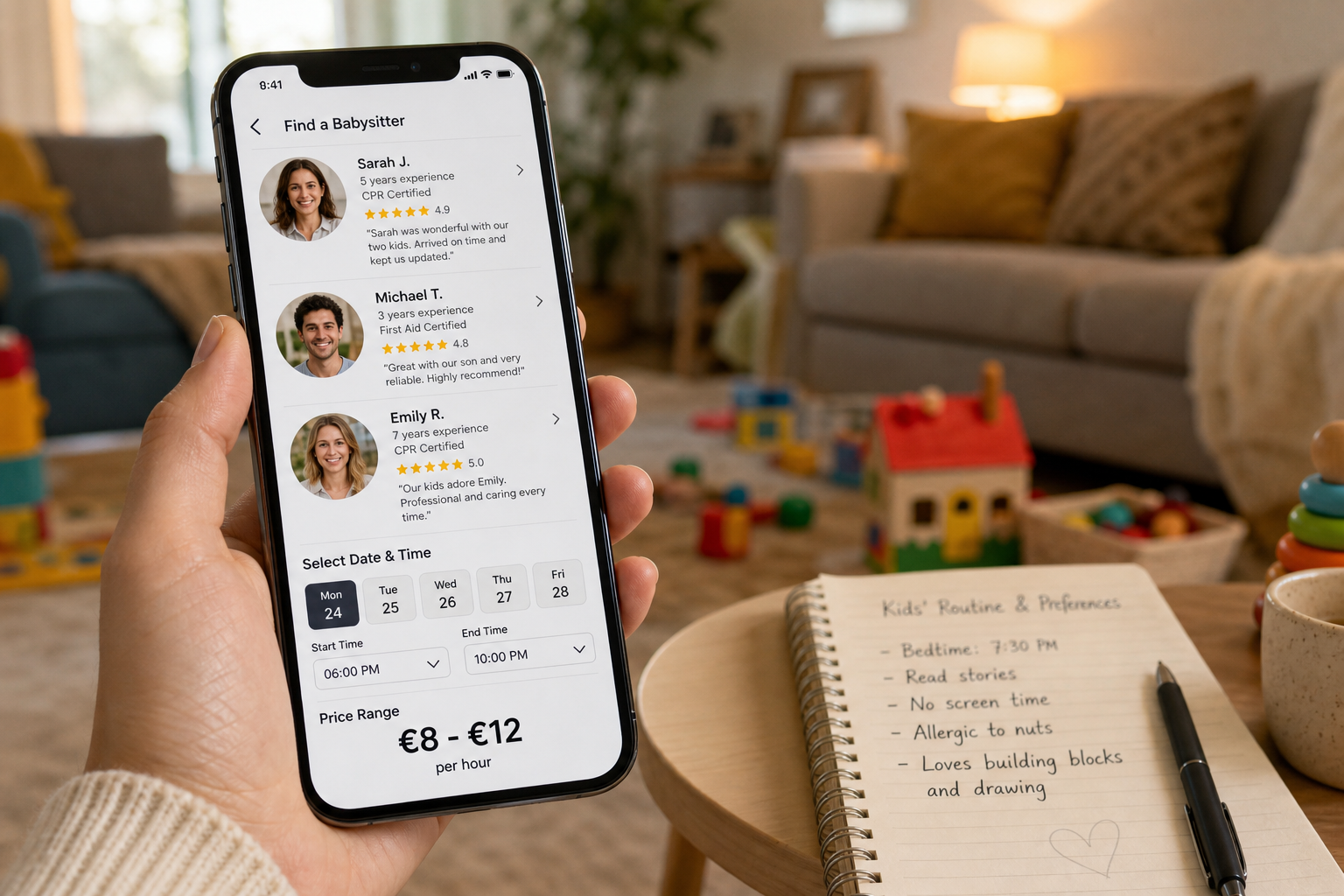listado de canguro de niños en homerd app