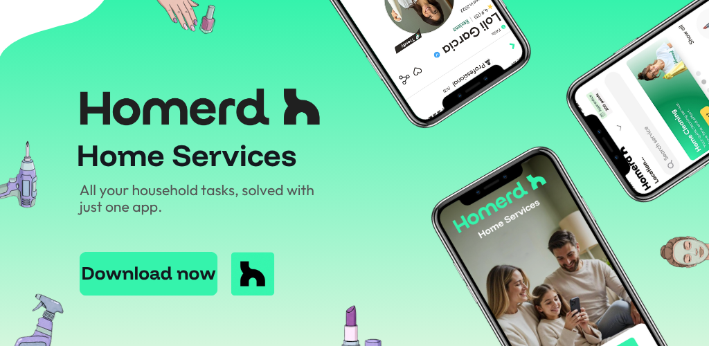 homerd app collage with icons and screenshots from the app